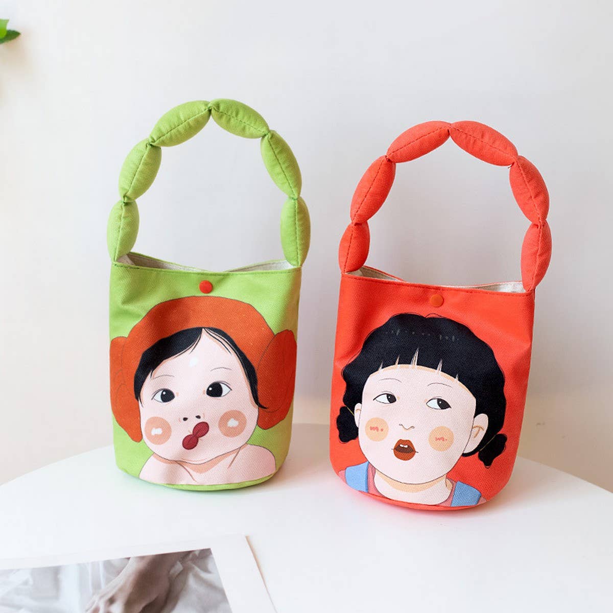 Padded Canvas Bucket Bag, Cute Handheld Tote_CWAB5667