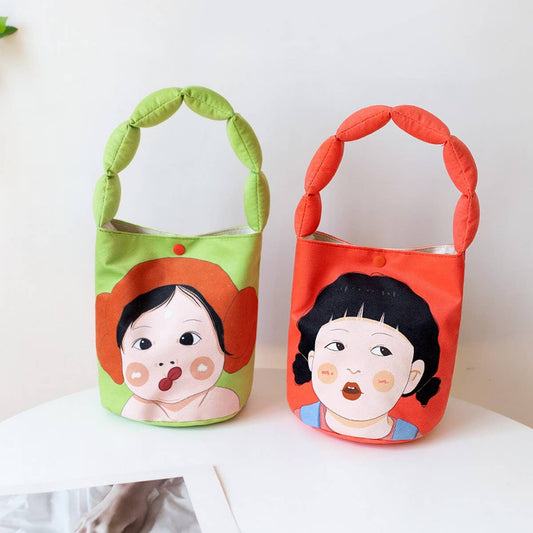 Padded Canvas Bucket Bag, Cute Handheld Tote_CWAB5667