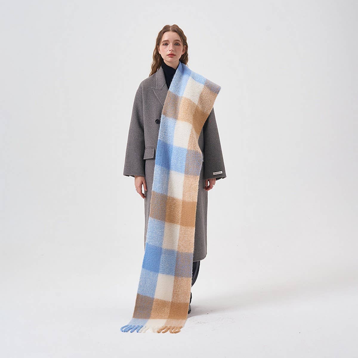 32% Wool Colorblock Plaid Scarf - Soft & Warm_CWASC2365