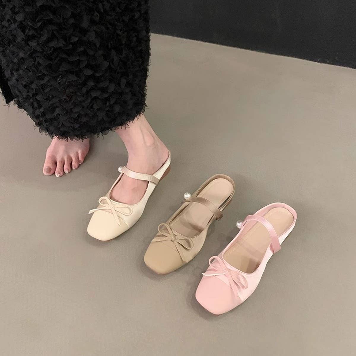Pink Low Heel Closed Toe Mary Jane Slides_CWSHF0104