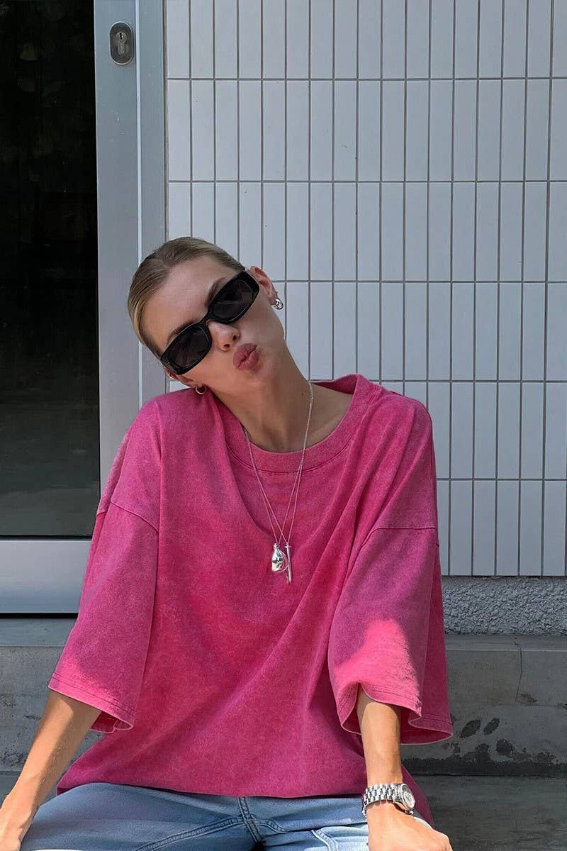 CWTTS1176_ROUND NECK WASHED DISTRESSED SHORT SLEEVE T-SHIRT