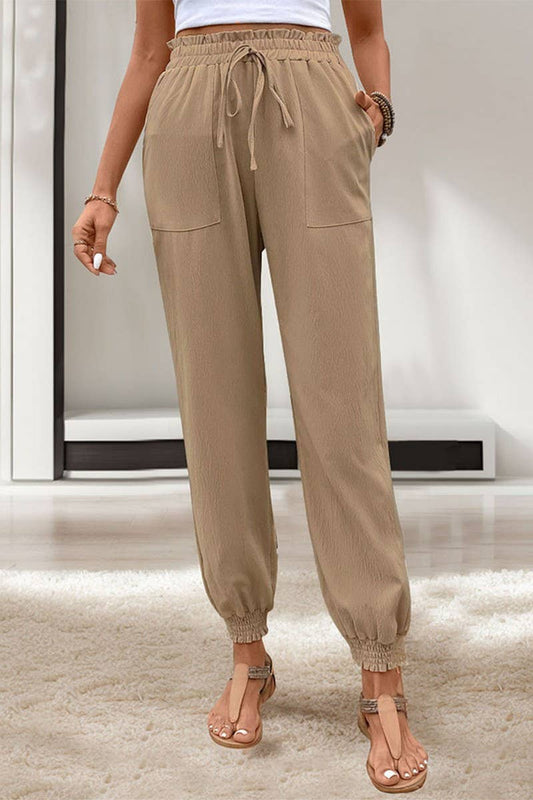 CWBLP1793_SUMMER SOLID COLOR TEXTURED ELASTIC WAIST PANTS