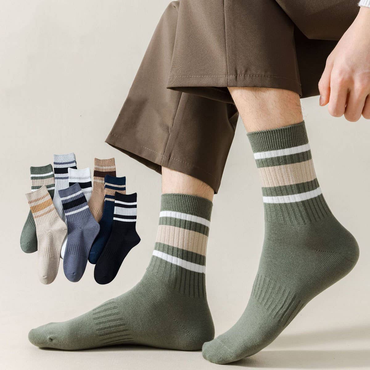 NEW VERSATILE STRIPED SPORTS COTTON MID-CALF SOCKS_CWMS1354