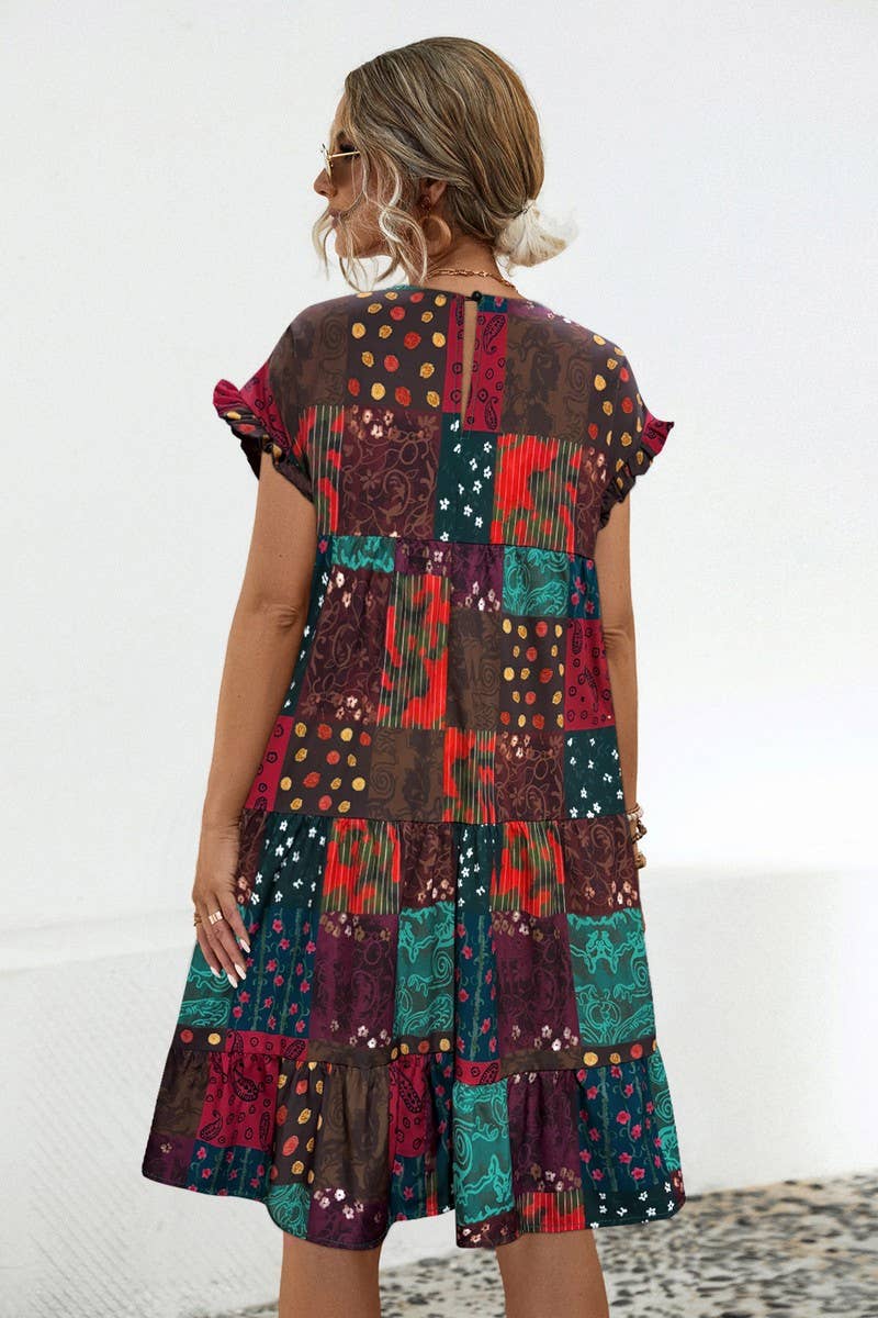 CWDSD4902_PRINTED LOOSE GATHERED DRESS