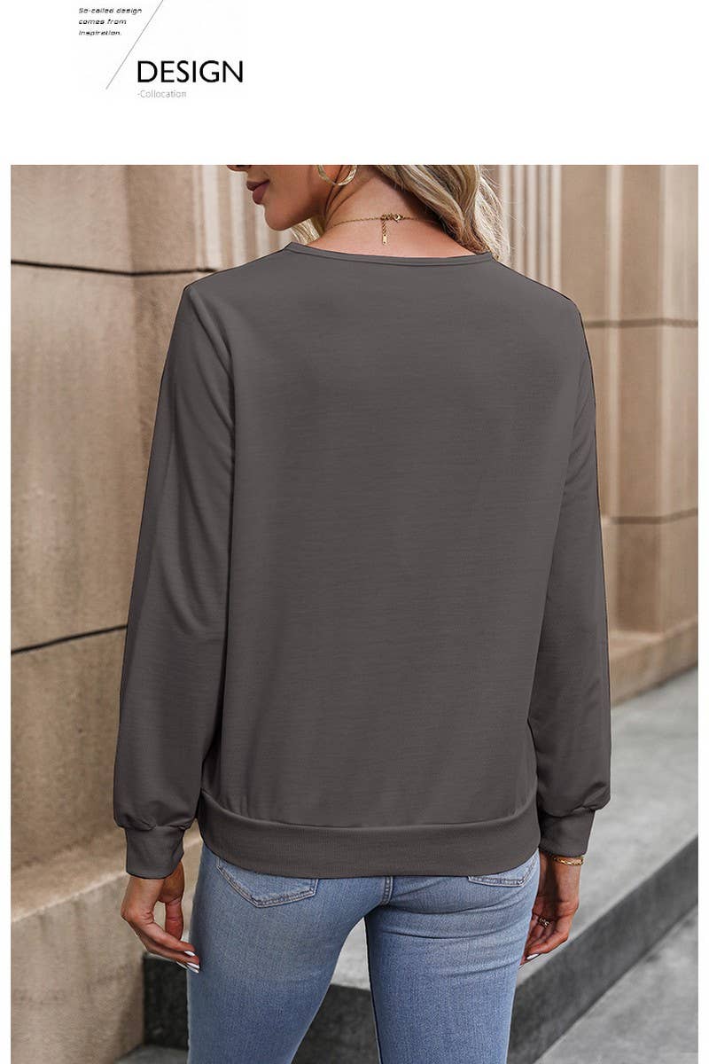 CWTBLL4041_SOLID WHITE V-NECK LONG SLEEVE SWEATSHIRT