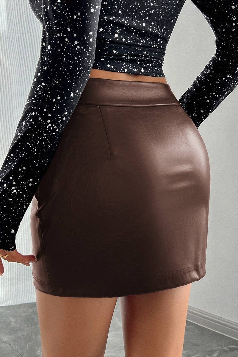CWBSS00123_SOLID FITTED BODYCON LEATHER MINI SKIRT