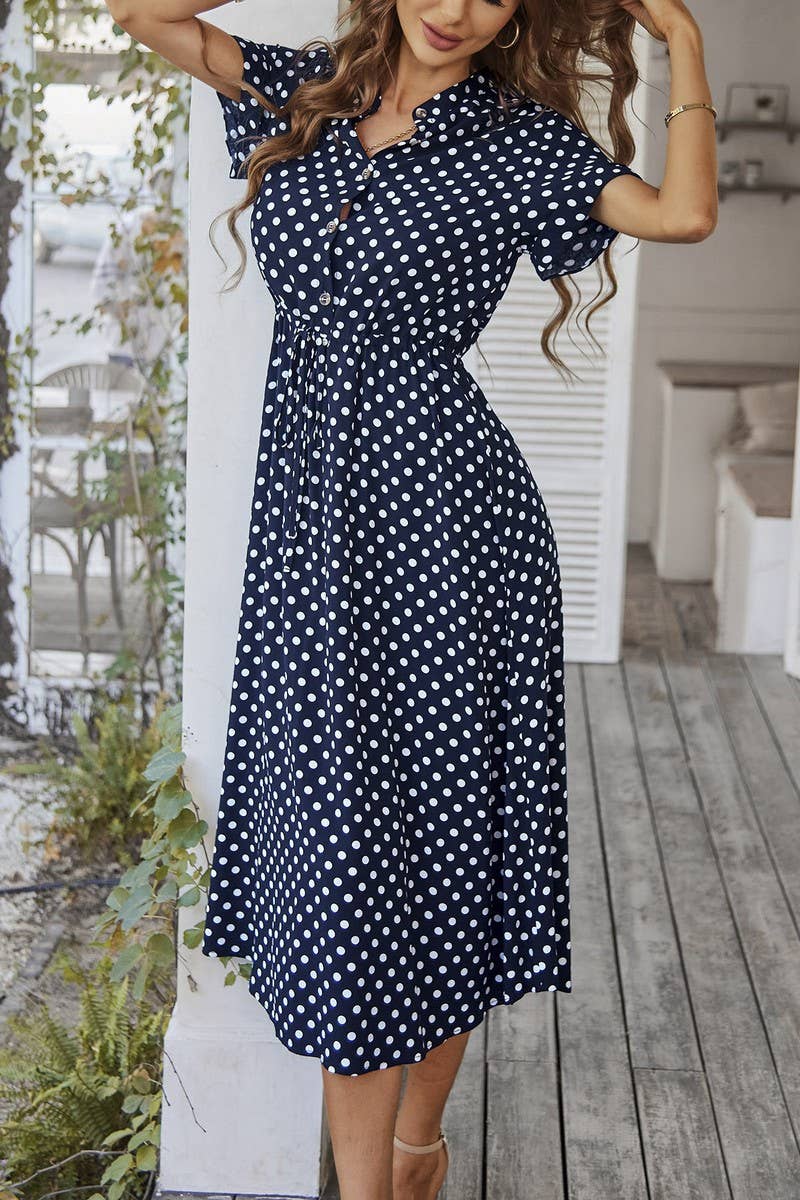 CWDMD6451_SUMMER POLKA DOT ALL-MATCH SHIRT DRESS