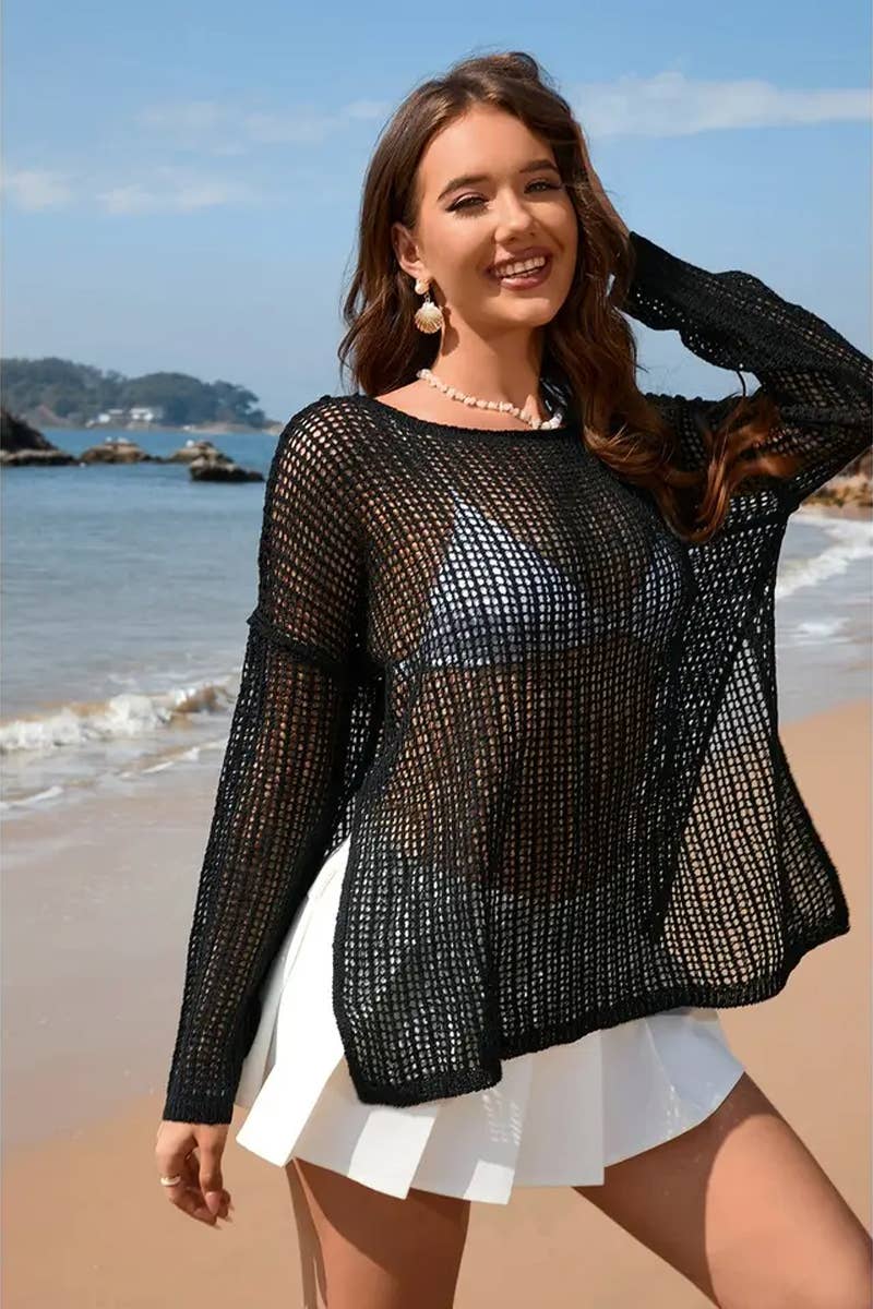 CWTTL1994_LONG SLEEVE FASHION HOLIDAY BIKINI BEACH COVER UP