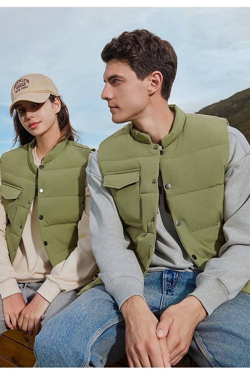 CWOV00103_SOLID COLOR CASUAL POCKET DOWN COTTON VEST