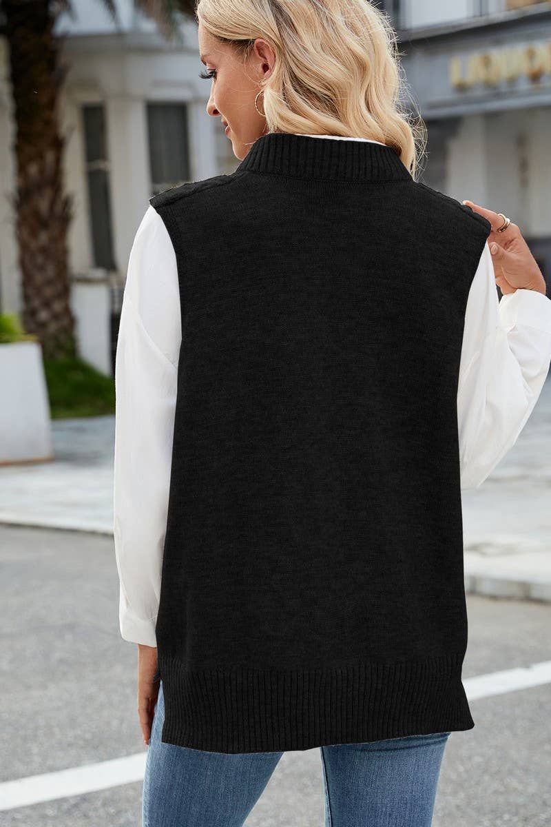 CWOV00140_SOLID COLOR V-NECK LOOSE WAISTCOAT KNITTED VEST