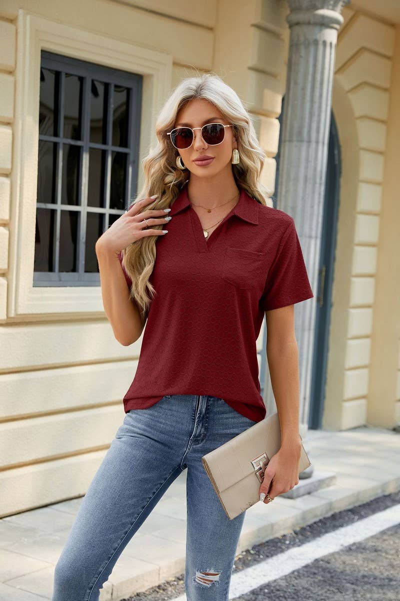 CWTTS0817_V-Neck Short Sleeve Knit Top