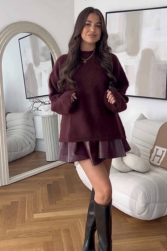 CWOSWL6688_LONG SLEEVE BRUSHED CREW NECK PULLOVER TOP