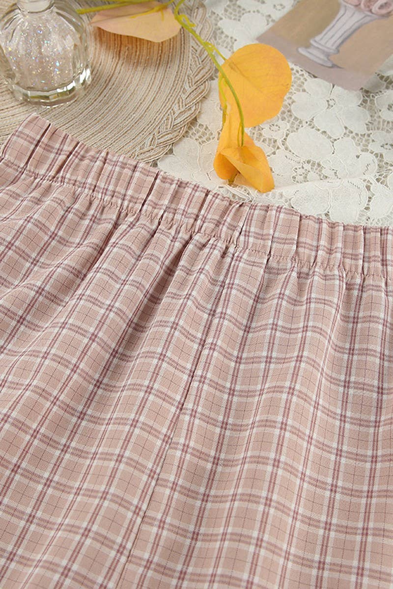 CWSPJ0203_PLAID CARDIGAN SHORTS HOME PAJAMAS TWO-PIECE SET