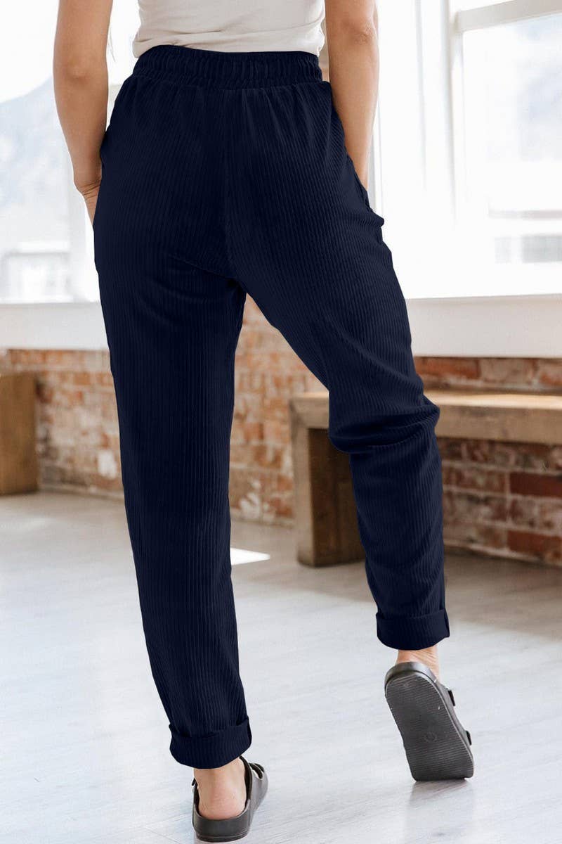 CWBLP0479_CORDUROY ELASTIC WAISTBAND SIDE POCKET TROUSERS