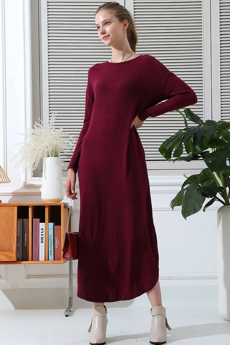 CWDMD823_SOFT AND WARM ROUND NECK SWEATER KNIT TUNIC DRESS