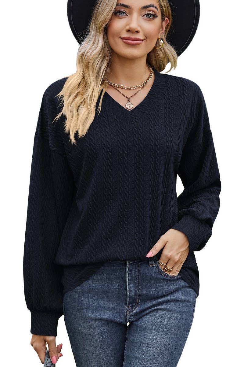 CWTBLL0498_V-neck Pullover Long Sleeve Top