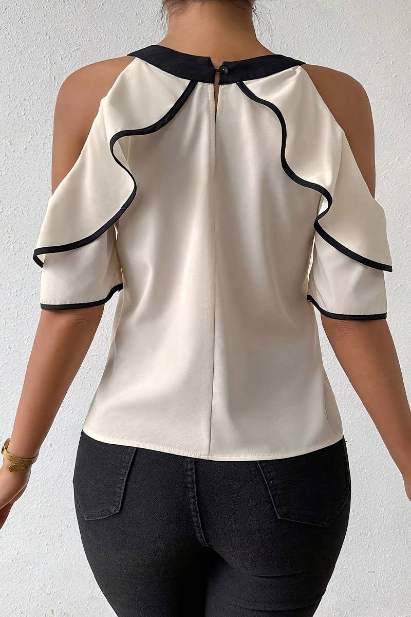 CWTBLS2010_DOUBLE SLEEVE BOW TIE NECK PULLOVER BLOUSE