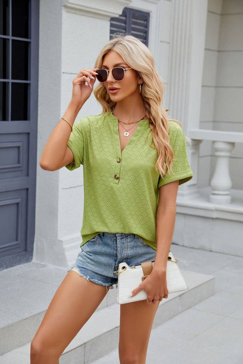 CWTTS0815_V-Neck Short Sleeve Knit Top
