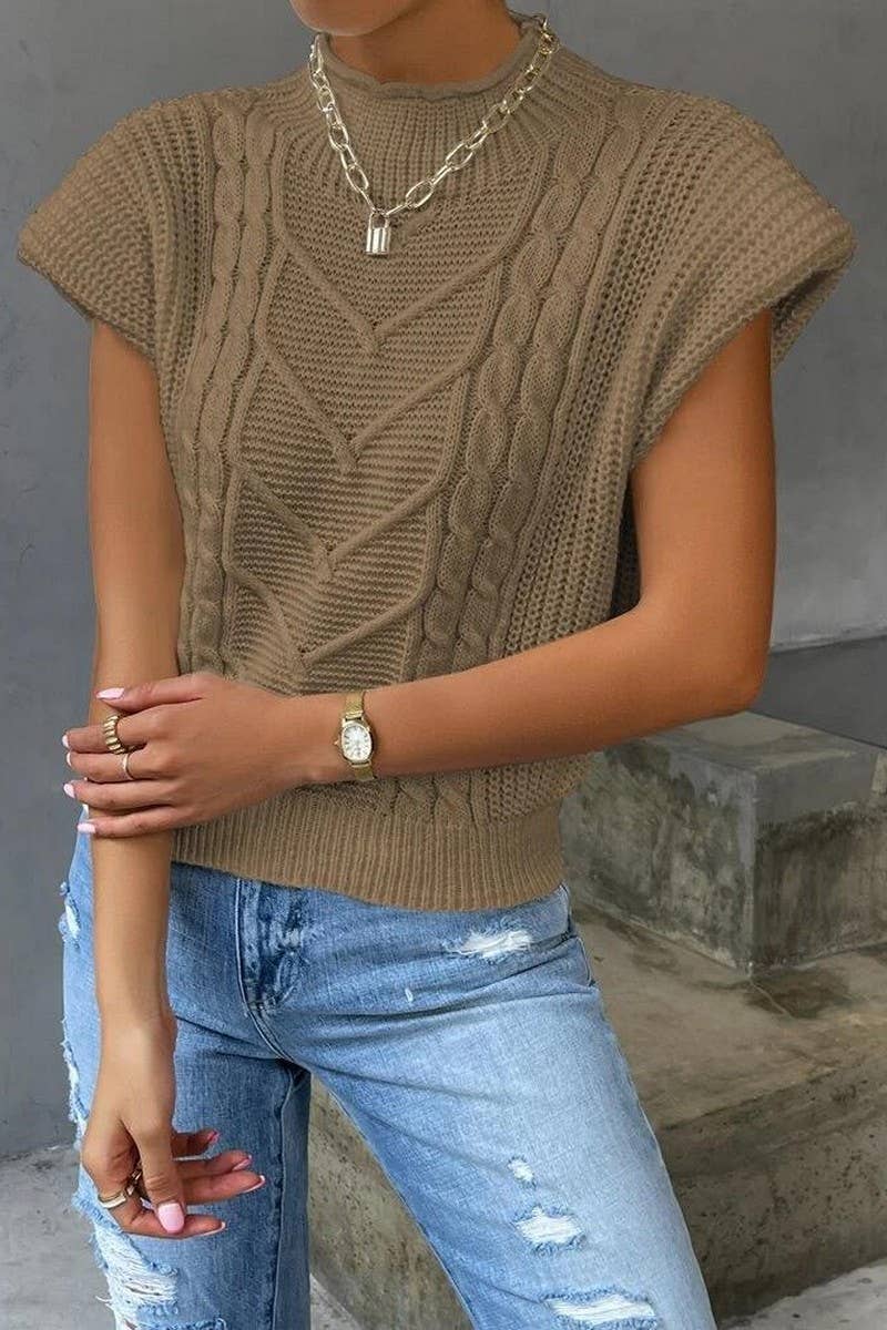 CWOSWSL0141_SOLID COLOR CASUAL TWISTED HIGH COLLAR VEST