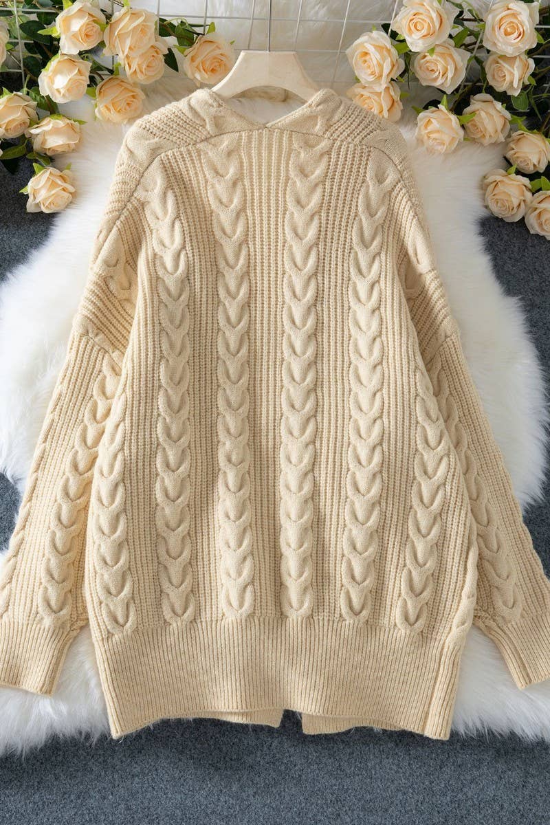 CWOCAL2364_CABLE KNIT LONGLINE LOOSE CARDIGAN SWEATER