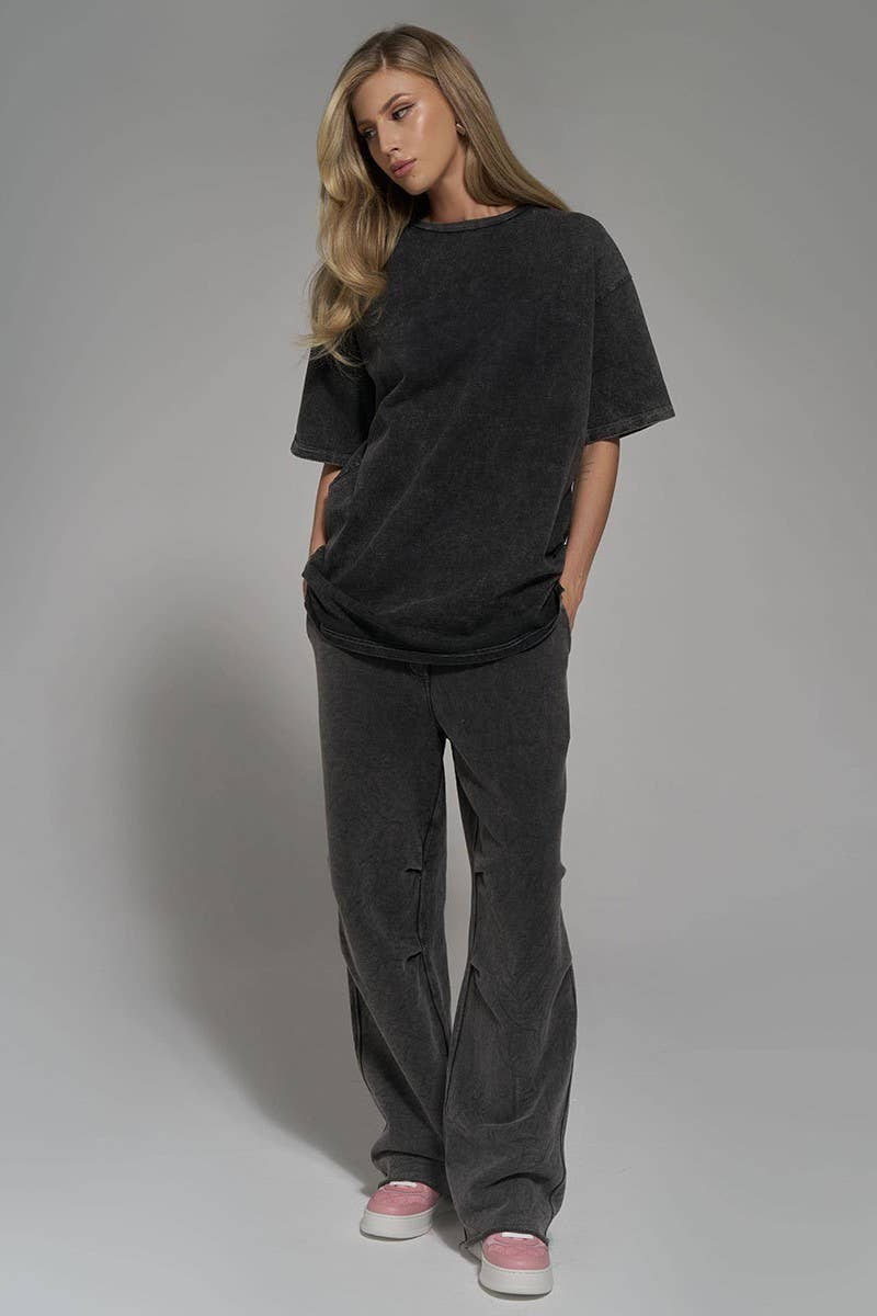 CWTTS1176_ROUND NECK WASHED DISTRESSED SHORT SLEEVE T-SHIRT