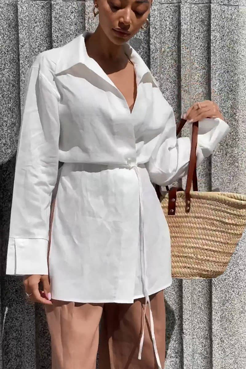 CWTSTL2611_LONG-SLEEVED TIE WAIST SLIT COMMUTER SHIRT