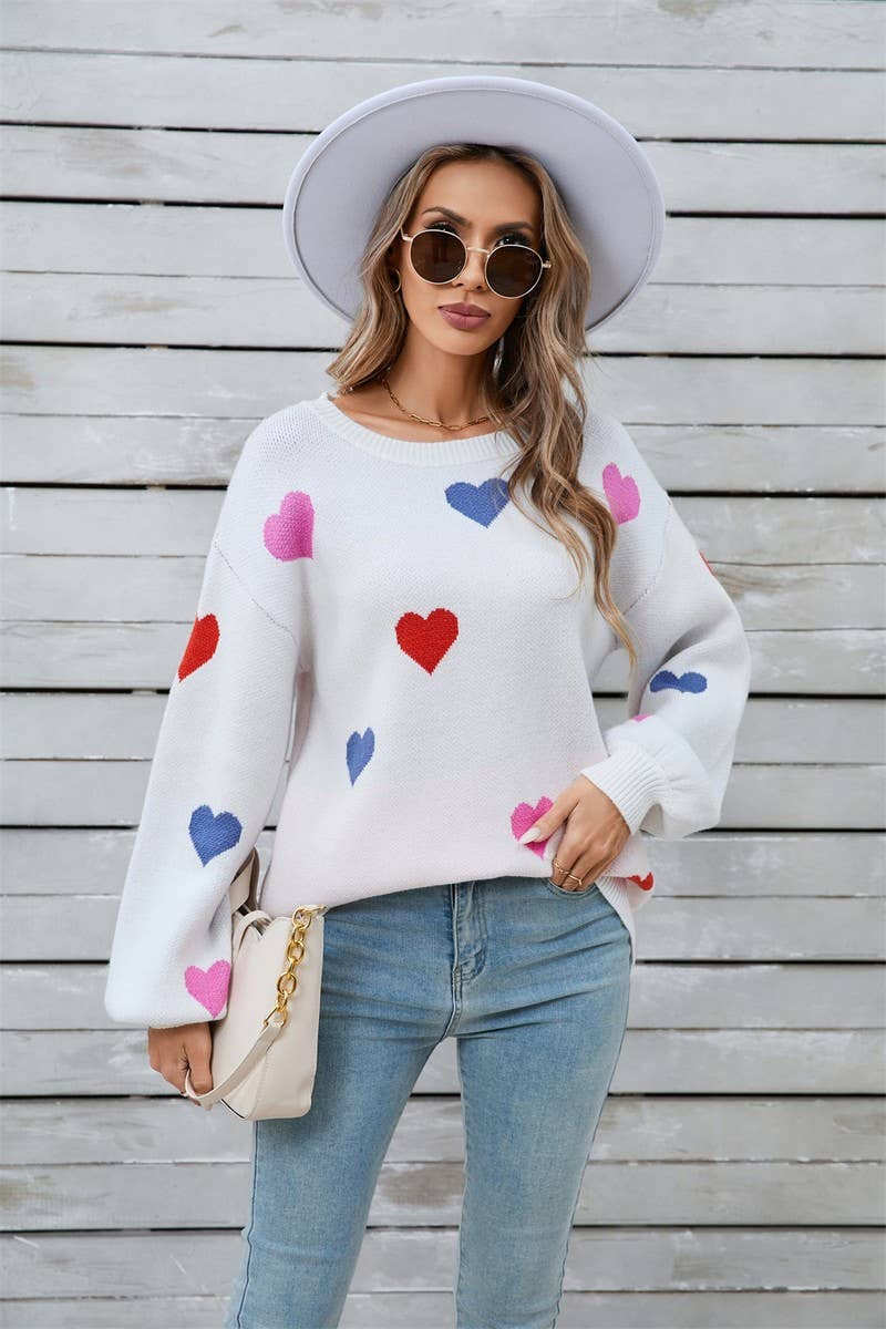 CWOSWL5778_HEART SHAPED VALENTINE'S DAY CREW NECK SWEATER