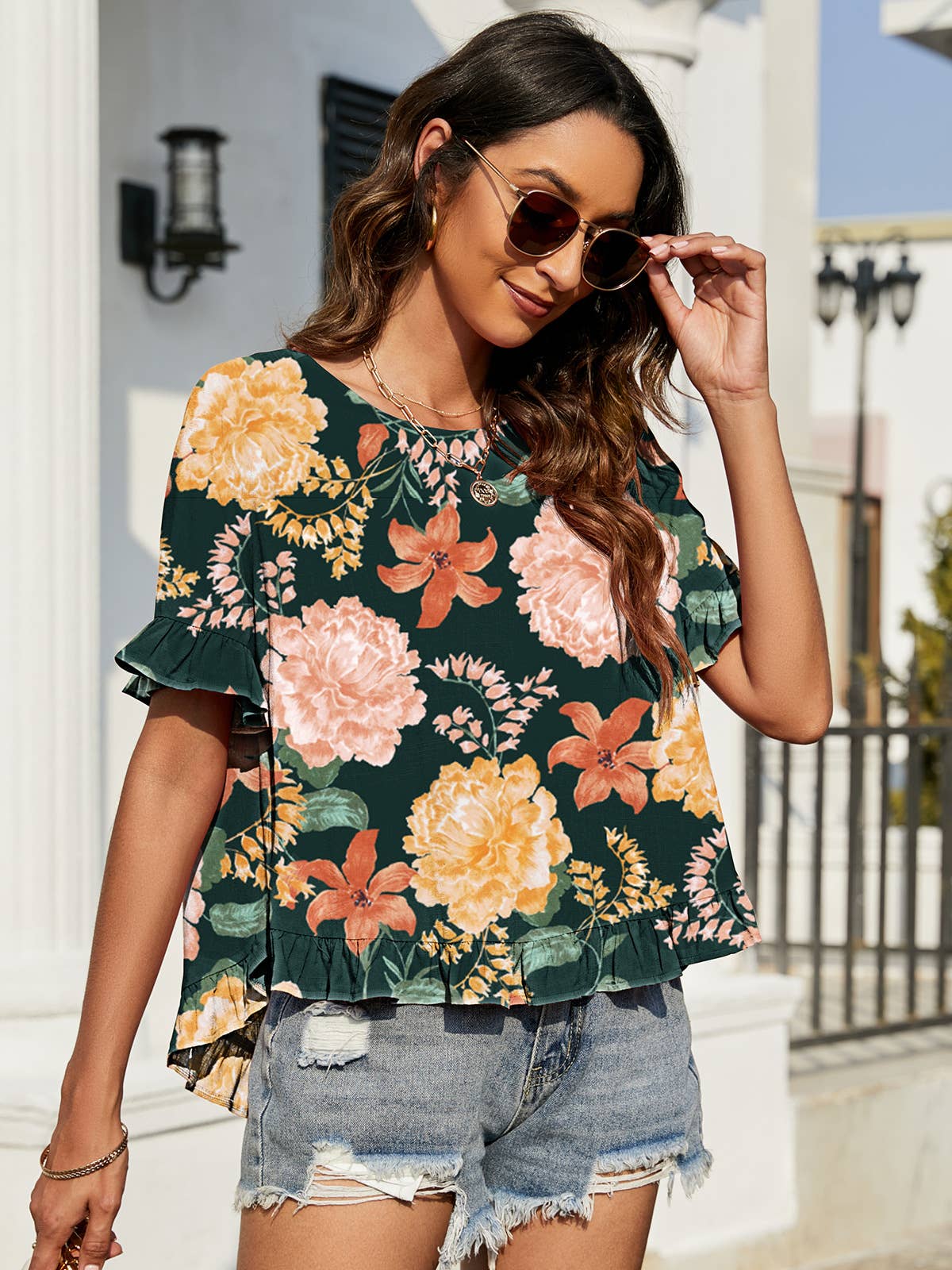 Crew neck short front long back casual loose top