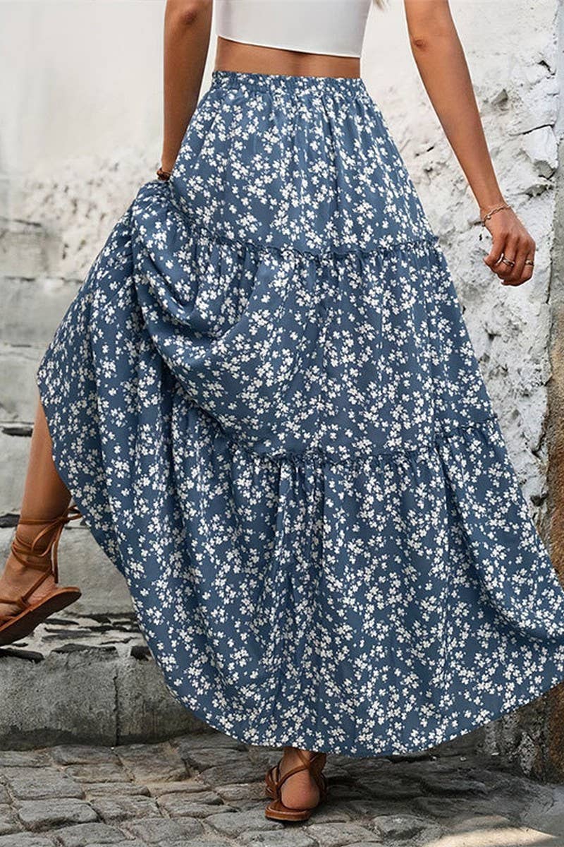 CWBLS0437_SMALL FLORAL BELT THREE-LAYER PATCHWORK LONG SKIRT