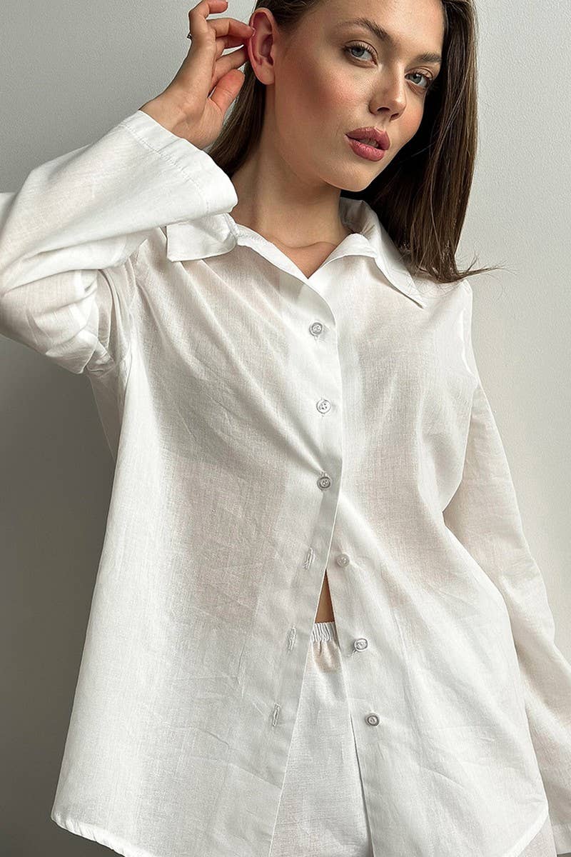 CWSPJ0264_WHITE LONGSLEEVED AND LONG-PANTS TWO-PIECE PAJAMA