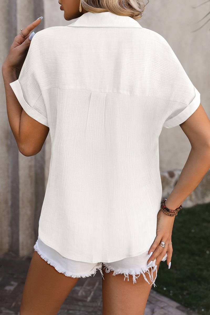 CWTSTS0327_Open Front Short Sleeved Shirt Top