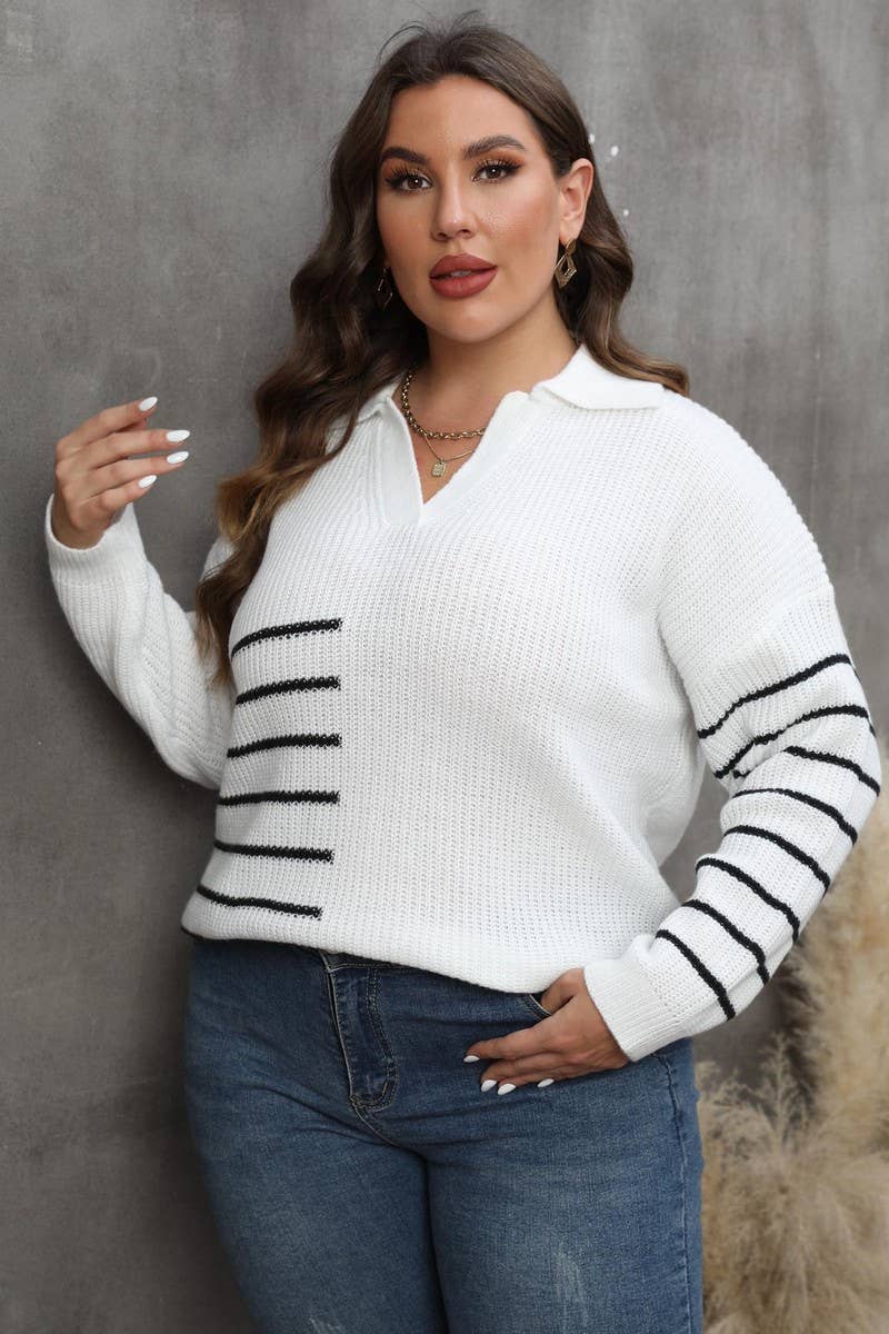 CWOSWL1577_PLUS Size Foldover Collar Knit Pullover Sweater