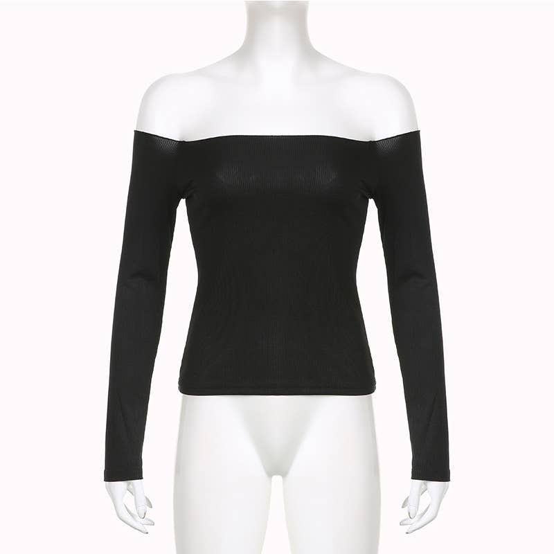 Basic simple solid-color one-shoulder T-shirt