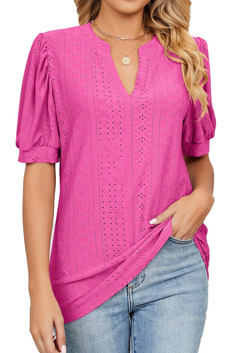 CWTTS1354_SUMMER CASUAL V-NECK SOLID COLOR LOOSE T-SHIRT