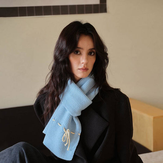 Bowknot woolen knitted solid color narrow scarf_CWASC2324
