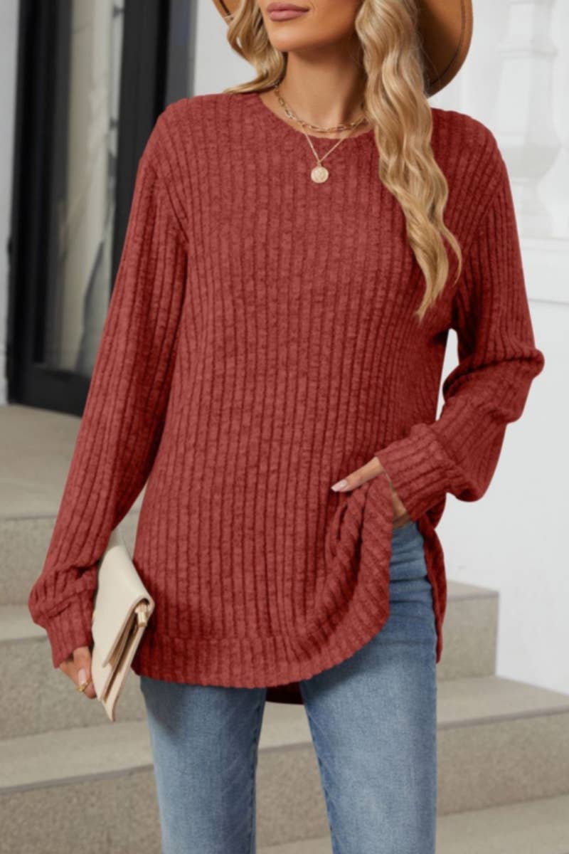 CWOSWL6562_CREW-NECK SOLID COLOR WOOLEN LONG-SLEEVED SWEATER