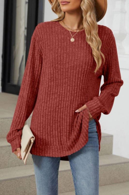 CWOSWL6562_CREW-NECK SOLID COLOR WOOLEN LONG-SLEEVED SWEATER