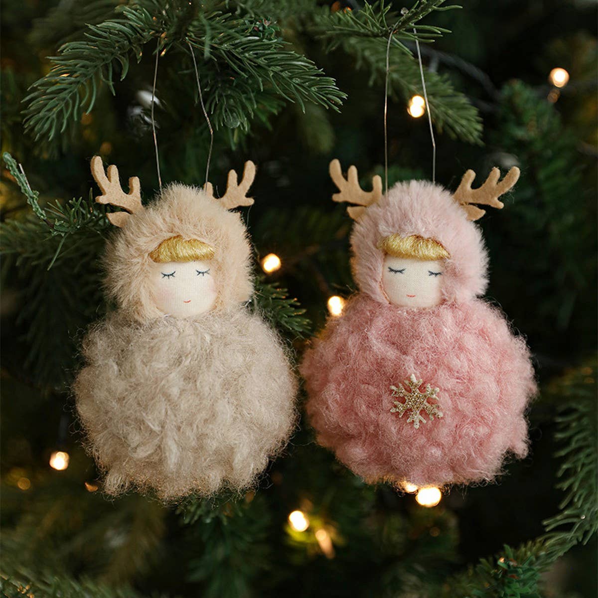 Plush Girl Doll with Antlers Christmas Ornament_CWMM9683