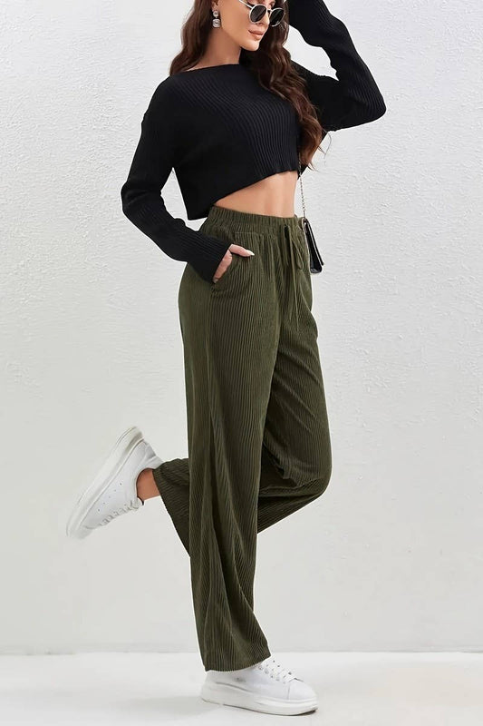 CWBLP1119_CORDUROY ELASTIC WAIST STRAIGHT TROUSERS