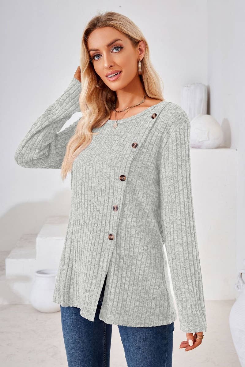 CWOSWL6443_WINTER CREW-NECK LONG-SLEEVED SLIT SWEATER
