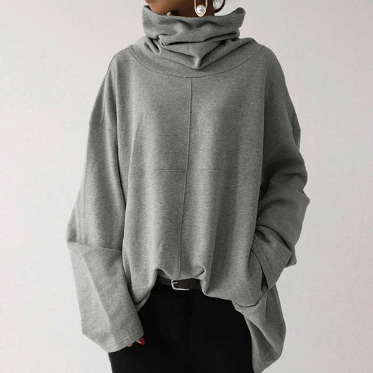 CASUAL TURTLENECK PULLOVER SOLID COLOR HOODIE
