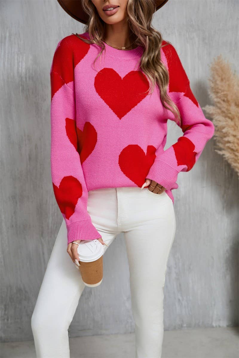 CWOSWL5758_VALENTINE'S DAY ROUND NECK HEART KNITTED SWEATER