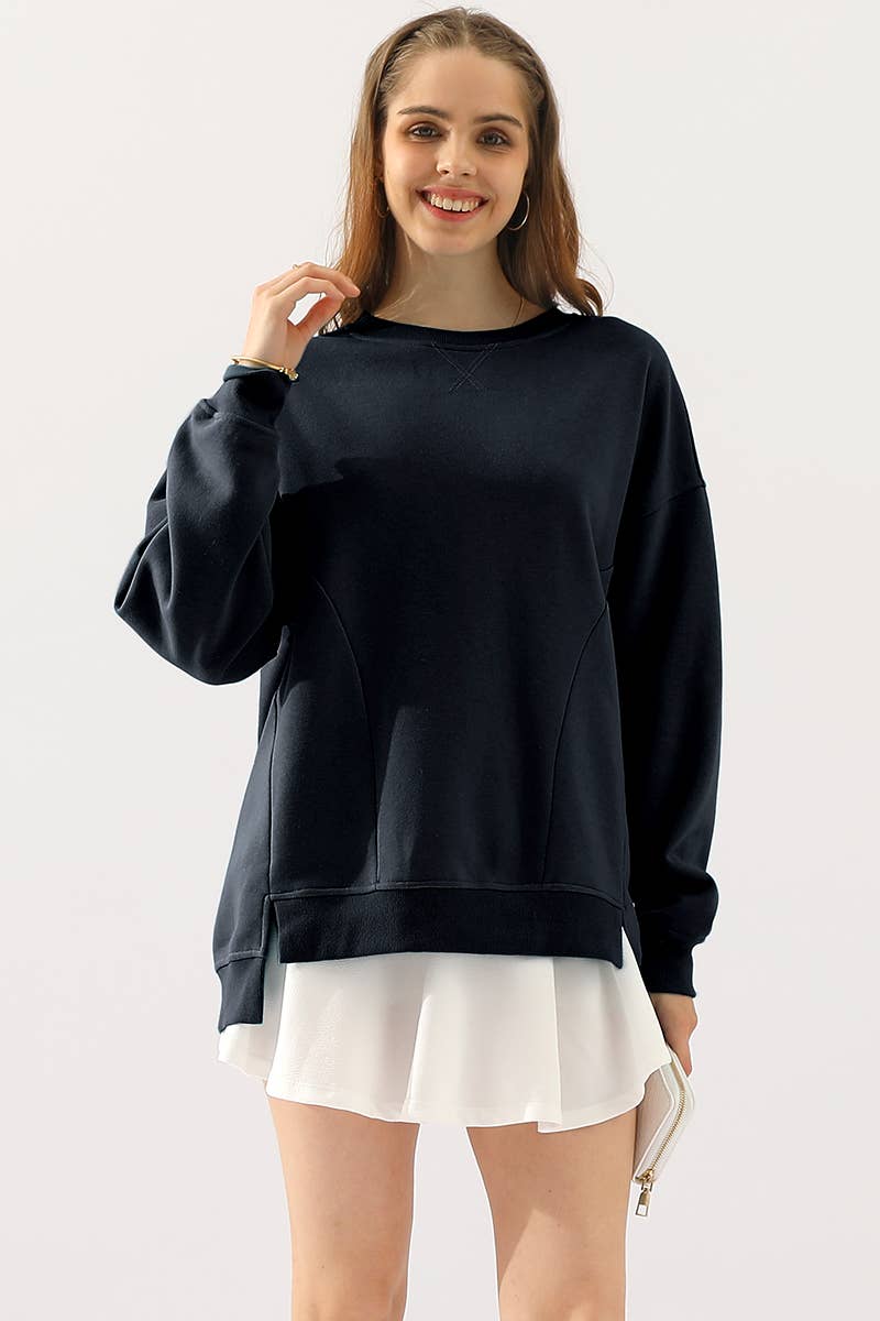CWTTL905-P_PLUS SIZE ROUND NECK CUT HEM SWEATSHIRT