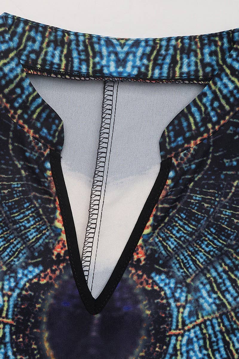 CWDMD4214_V-NECK VINTAGE ANIMAL PRINT SLEEVELESS DRESS