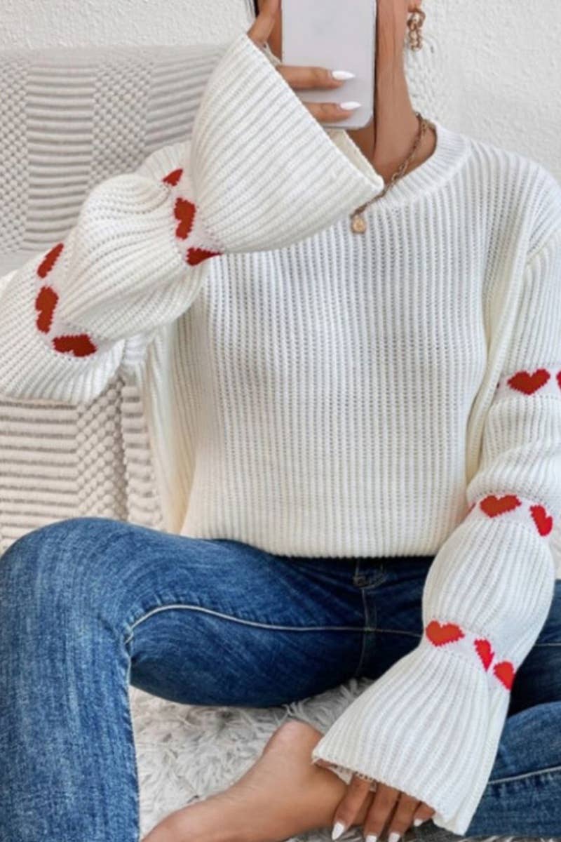 CWOSWL5124_BAGGY LONG-SLEEVED STRIPED SWEATER WITH HEARTS