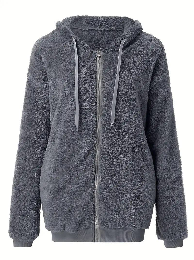 CASUAL LOOSE SOLID COLOR ZIP-UP CARDIGAN COAT