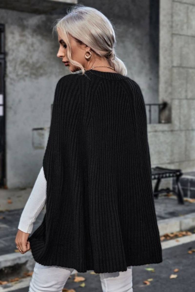 CWOSWL6433_CREW-NECK SWEATER CAPE WITH SLIT SLEEVES