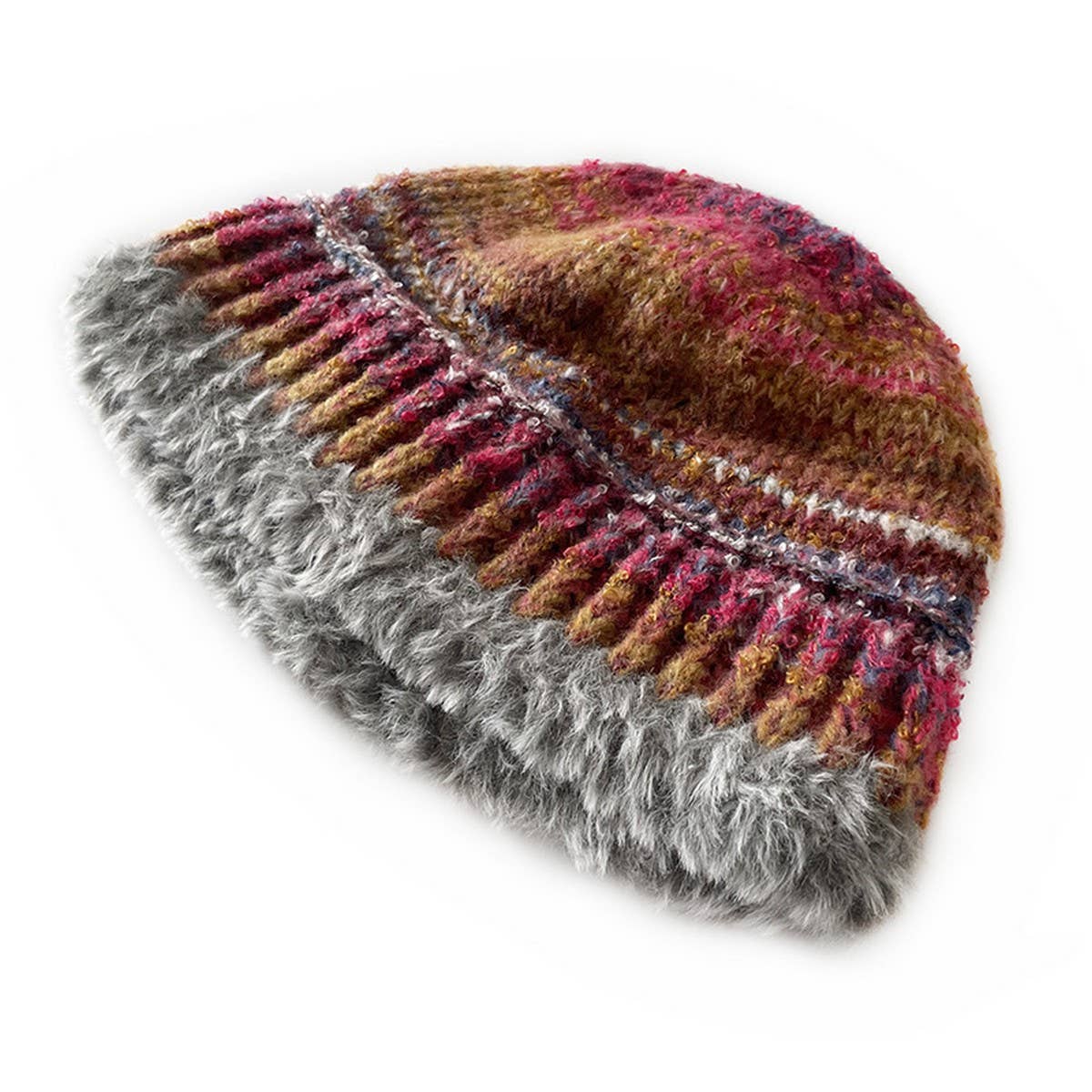ADULT KNITTED HAT COLORFUL STRIPED BUCKET HAT_CWAH2051