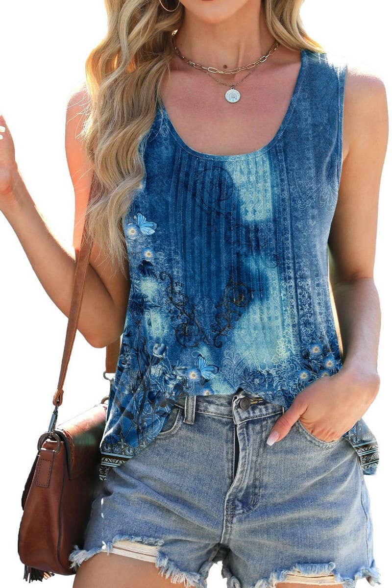 CWTTSL0309_SUMMER ROUND NECK TIE-DYE SLEEVELESS T-SHIRT