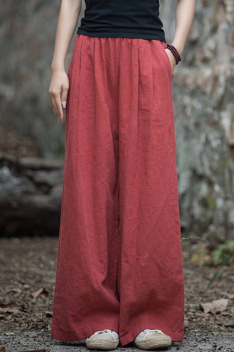 CWBLP1377_COTTON AND LINEN SAND-WASHED WIDE-LEG TROUSERS